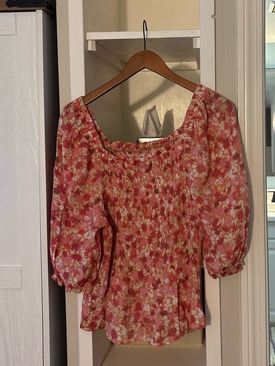 Nannette Tops - Nannette Pink Floral Smocked Peasant Blouse